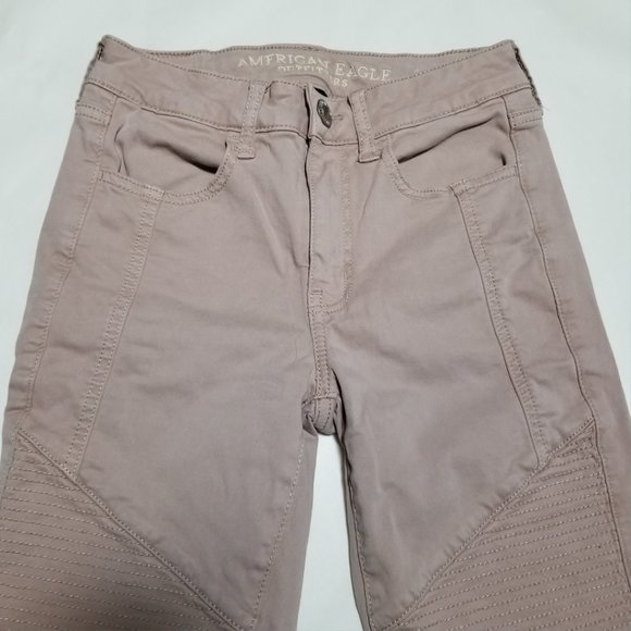 American Eagle Pink Sateen Moto High Rise Jeggings - Picture 3 of 5